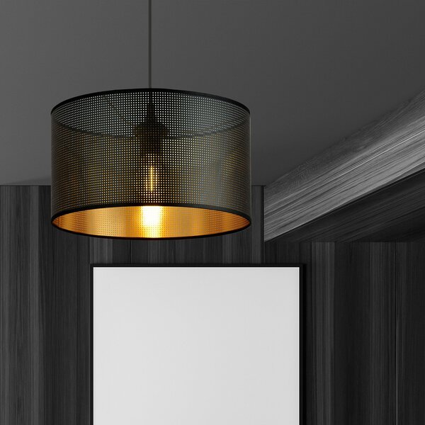 Sospensione Minimal 1 Luce Ladone In Acciaio Nero E Oro