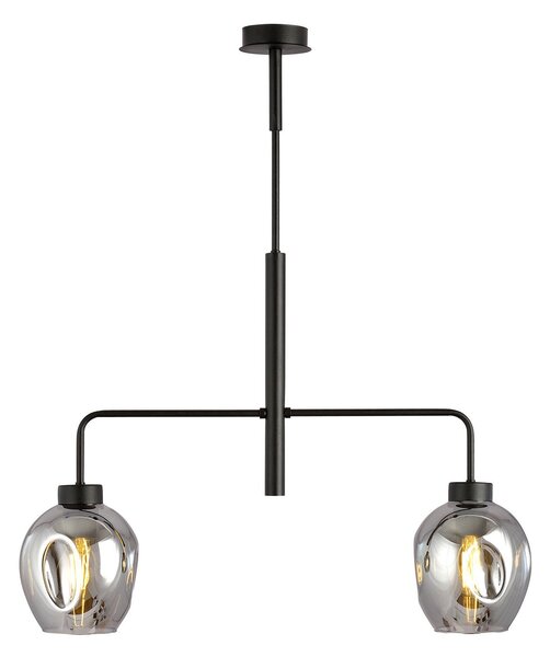 Lampadario Moderno 2 Luci Eritonio In Accaio Nero E Vetro Fumè