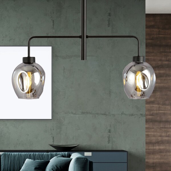 Lampadario Moderno 2 Luci Eritonio In Accaio Nero E Vetro Fumè
