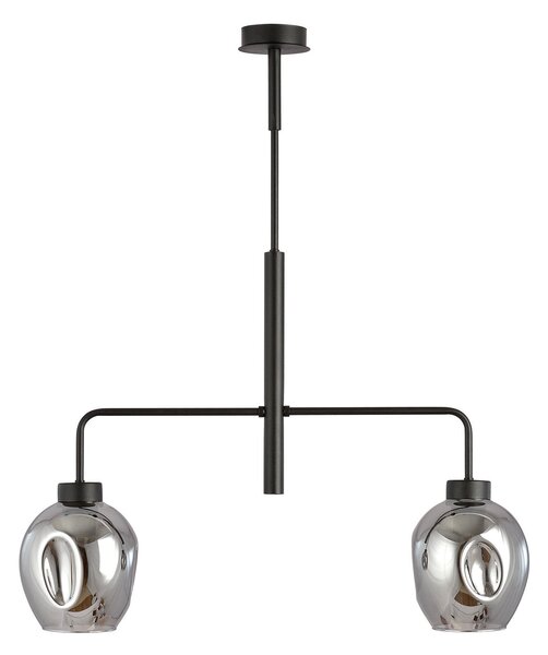 Lampadario Moderno 2 Luci Eritonio In Accaio Nero E Vetro Fumè