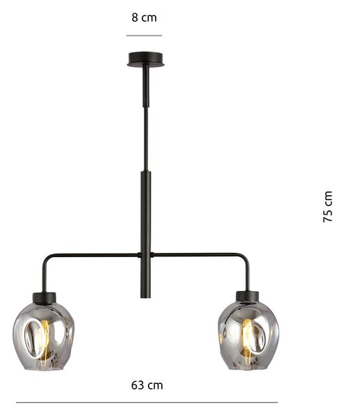 Lampadario Moderno 2 Luci Eritonio In Accaio Nero E Vetro Fumè