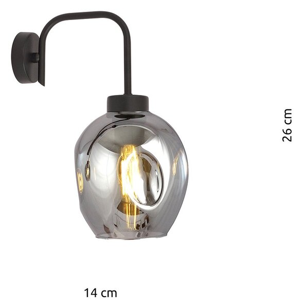 Applique Moderna 1 Luce Eritonio In Accaio Nero E Vetro Fumè
