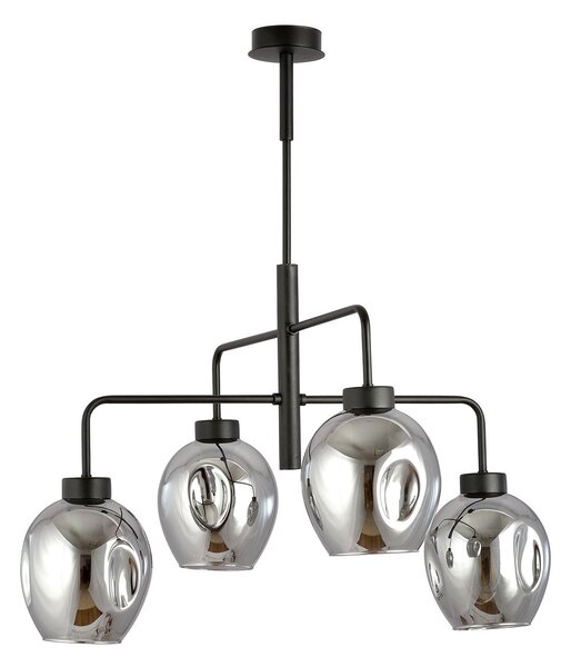 Lampadario Moderno 4 Luci Eritonio In Accaio Nero E Vetro Fumè