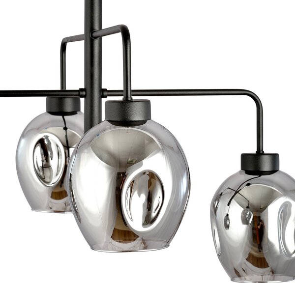 Lampadario Moderno 4 Luci Eritonio In Accaio Nero E Vetro Fumè