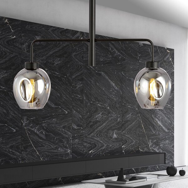 Lampadario Moderno 2 Luci Eritonio In Accaio Nero E Vetro Fumè