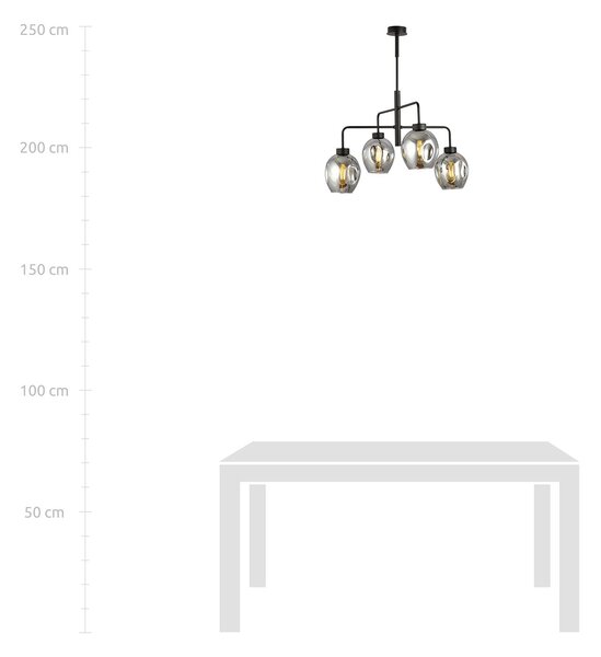Lampadario Moderno 4 Luci Eritonio In Accaio Nero E Vetro Fumè