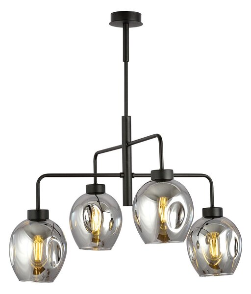 Lampadario Moderno 4 Luci Eritonio In Accaio Nero E Vetro Fumè