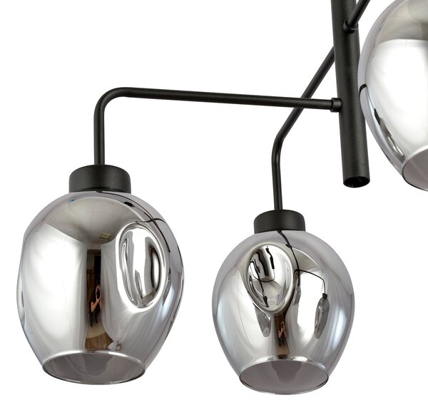 Lampadario Moderno 4 Luci Eritonio In Accaio Nero E Vetro Fumè