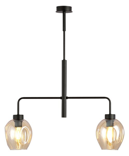 Lampadario Moderno 2 Luci Eritonio In Accaio Nero E Vetro Ambra