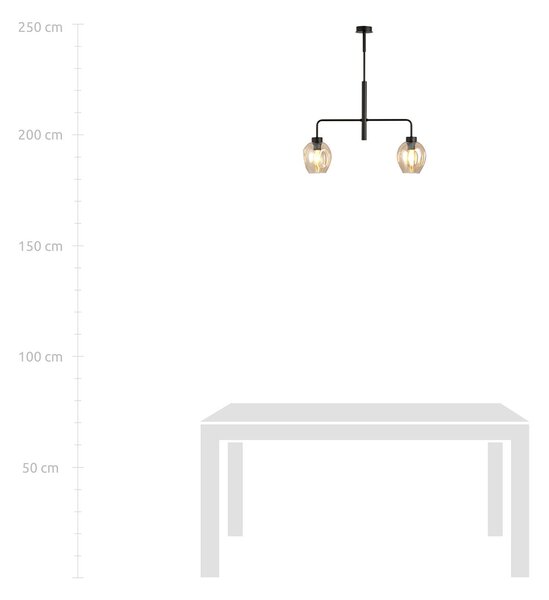 Lampadario Moderno 2 Luci Eritonio In Accaio Nero E Vetro Ambra