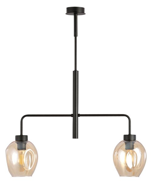 Lampadario Moderno 2 Luci Eritonio In Accaio Nero E Vetro Ambra