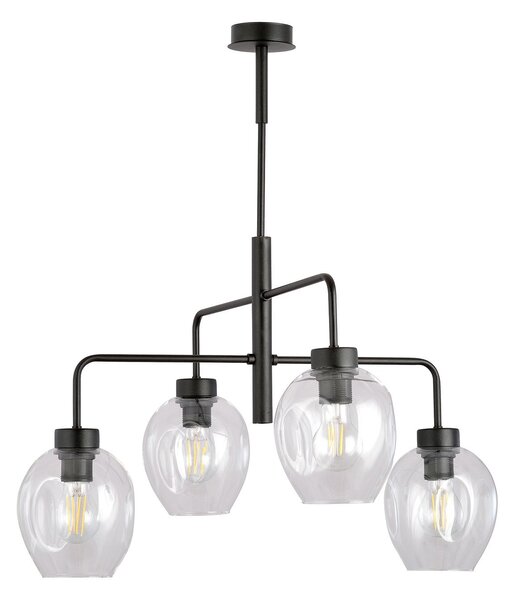 Lampadario Moderno 4 Luci Eritonio In Accaio Nero E Vetro Trasparente