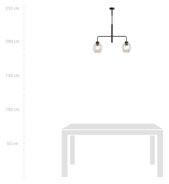 Lampadario Moderno 2 Luci Eritonio In Accaio Nero E Vetro Trasparente