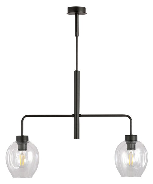 Lampadario Moderno 2 Luci Eritonio In Accaio Nero E Vetro Trasparente