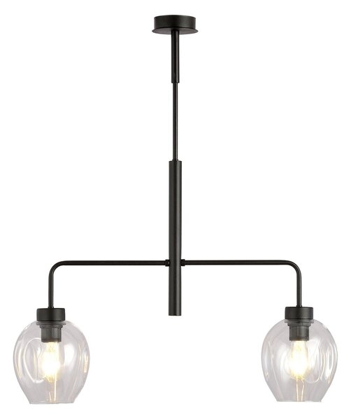 Lampadario Moderno 2 Luci Eritonio In Accaio Nero E Vetro Trasparente