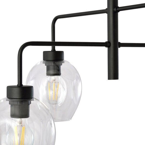 Lampadario Moderno 4 Luci Eritonio In Accaio Nero E Vetro Trasparente