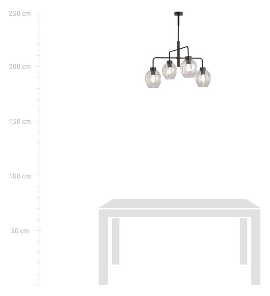 Lampadario Moderno 4 Luci Eritonio In Accaio Nero E Vetro Trasparente