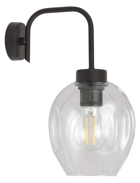 Applique Moderna 1 Luce Eritonio In Accaio Nero E Vetro Trasparente