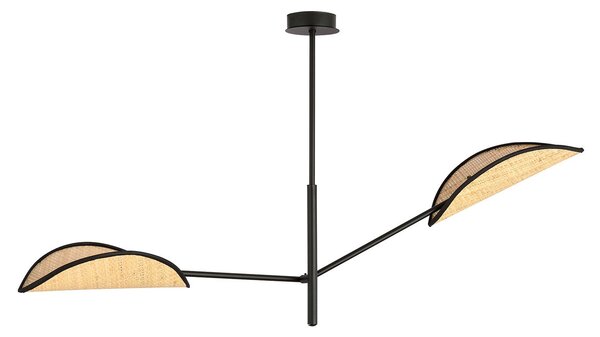 Lampadario 2 Luci Po In Acciao Nero E Rattan Con Bracci Mobili