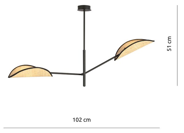 Lampadario 2 Luci Po In Acciao Nero E Rattan Con Bracci Mobili