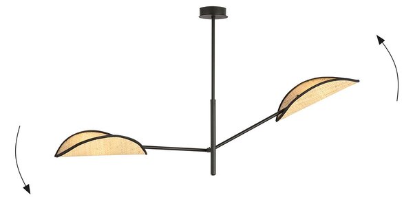 Lampadario 2 Luci Po In Acciao Nero E Rattan Con Bracci Mobili
