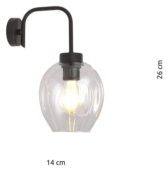 Applique Moderna 1 Luce Eritonio In Accaio Nero E Vetro Trasparente