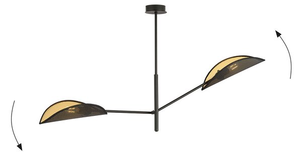 Lampadario 2 Luci Po In Acciao Nero E Oro Con Bracci Mobili
