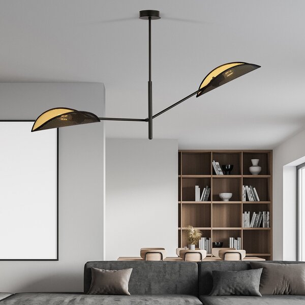 Lampadario 2 Luci Po In Acciao Nero E Oro Con Bracci Mobili