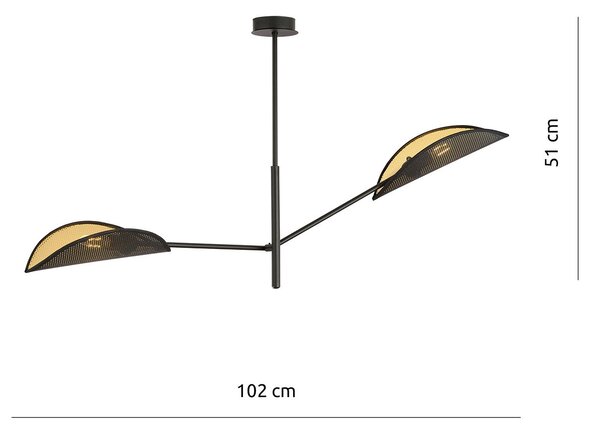 Lampadario 2 Luci Po In Acciao Nero E Oro Con Bracci Mobili