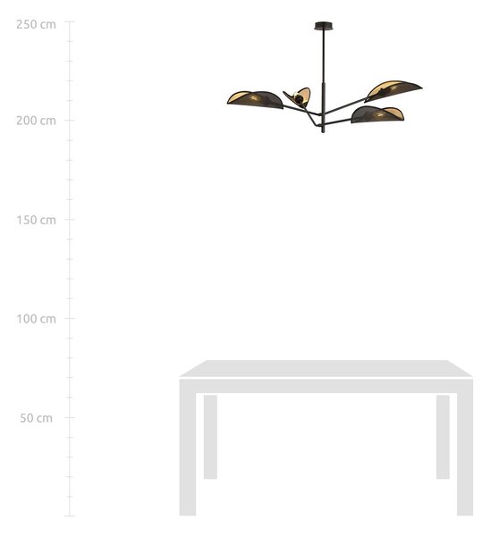 Lampadario 4 Luci Po In Acciao Nero E Oro Con Bracci Mobili