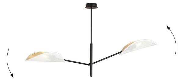 Lampadario 2 Luci Po In Acciao Nero E Bianco Oro Con Bracci Mobili