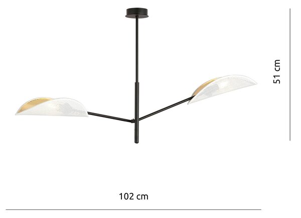 Lampadario 2 Luci Po In Acciao Nero E Bianco Oro Con Bracci Mobili