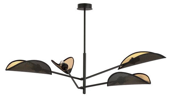 Lampadario 4 Luci Po In Acciao Nero E Oro Con Bracci Mobili