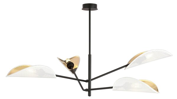 Lampadario 4 Luci Po In Acciao Nero E Bianco Oro Con Bracci Mobili