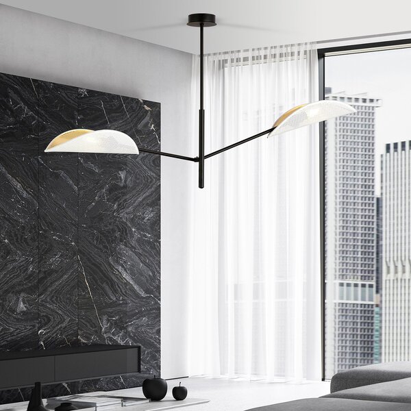 Lampadario 2 Luci Po In Acciao Nero E Bianco Oro Con Bracci Mobili