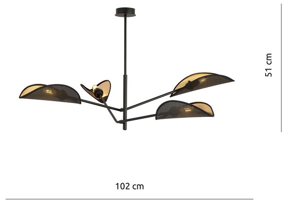 Lampadario 4 Luci Po In Acciao Nero E Oro Con Bracci Mobili