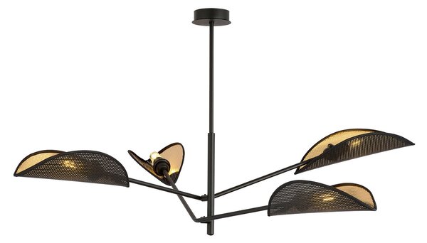 Lampadario 4 Luci Po In Acciao Nero E Oro Con Bracci Mobili