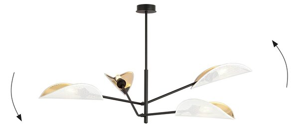 Lampadario 4 Luci Po In Acciao Nero E Bianco Oro Con Bracci Mobili