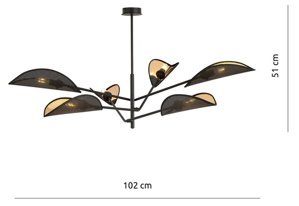 Lampadario 6 Luci Po In Acciao Nero E Oro Con Bracci Mobili