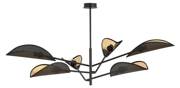 Lampadario 6 Luci Po In Acciao Nero E Oro Con Bracci Mobili