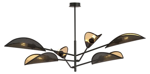 Lampadario 6 Luci Po In Acciao Nero E Oro Con Bracci Mobili