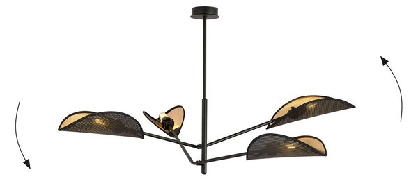 Lampadario 4 Luci Po In Acciao Nero E Oro Con Bracci Mobili