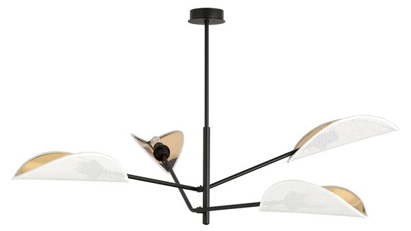 Lampadario 4 Luci Po In Acciao Nero E Bianco Oro Con Bracci Mobili