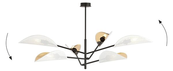 Lampadario 6 Luci Po In Acciao Nero E Bianco Oro Con Bracci Mobili