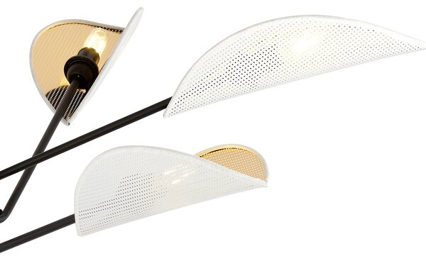 Lampadario 6 Luci Po In Acciao Nero E Bianco Oro Con Bracci Mobili