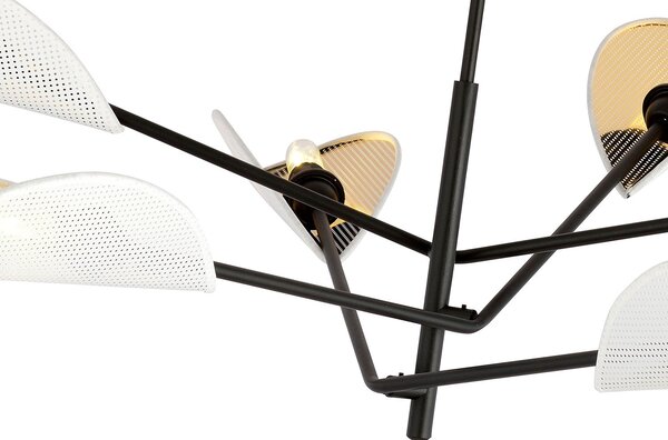 Lampadario 6 Luci Po In Acciao Nero E Bianco Oro Con Bracci Mobili