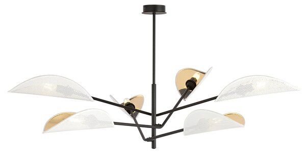 Lampadario 6 Luci Po In Acciao Nero E Bianco Oro Con Bracci Mobili