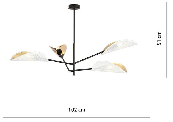 Lampadario 4 Luci Po In Acciao Nero E Bianco Oro Con Bracci Mobili