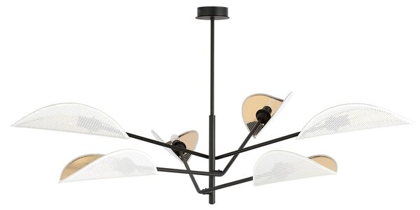 Lampadario 6 Luci Po In Acciao Nero E Bianco Oro Con Bracci Mobili