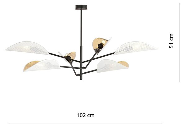 Lampadario 6 Luci Po In Acciao Nero E Bianco Oro Con Bracci Mobili
